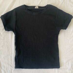 Women’s Baby Tee Black cotton on I Body with lace eyelet details cropped slim